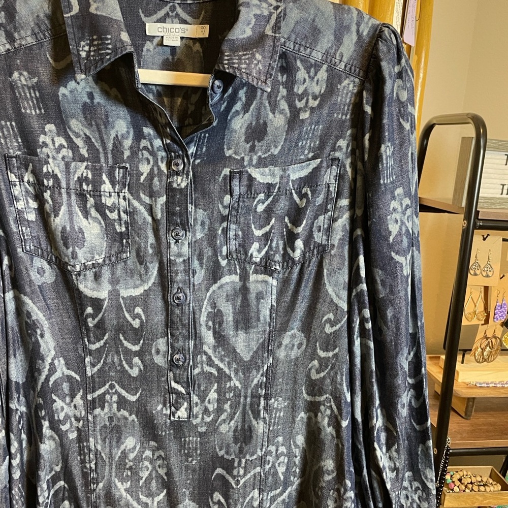 Chico's denim Patterned Long Sleeve Dress - Picture 4 of 11